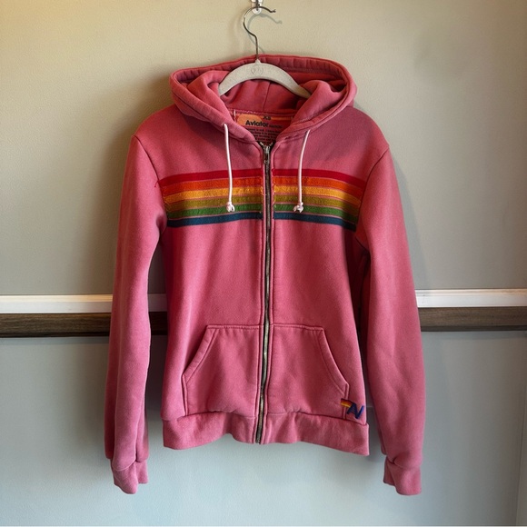 Aviator Nation Full Zip Fleece Sweatshirt Hoodie Pink - Picture 1 of 3